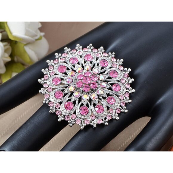 Adustable Silver Blue Purple Iridescent Crystal Rhinestones Snowflake Flower Flo - Picture 4 of 6